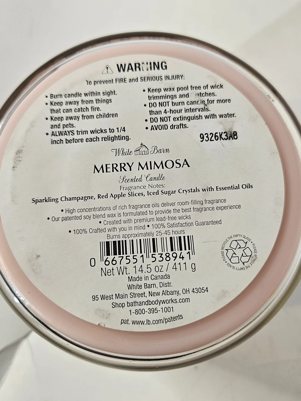 Bath & Body Works Merry Mimosa 3 Wick Scented Candle - Pink